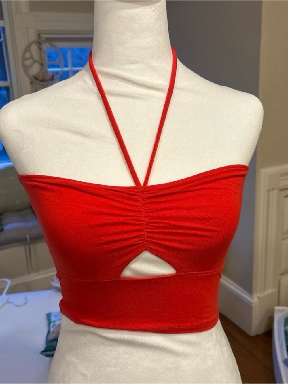 Hollister Red Halter Ruched Cutout Crop Top